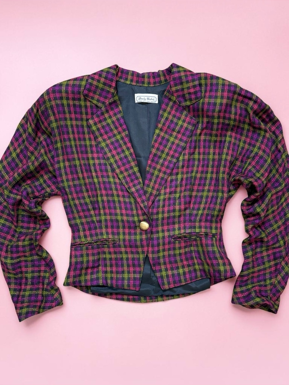 Daily Habit New York Vintage Blazer Jacket Neon Checkered Plaid 5 S Small